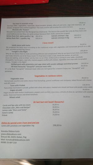 Menu at Konoba Didova Kuća in Simuni