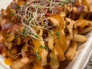 Papas supremas with jackfruit at Cocina Plantosaurus in Charles Town