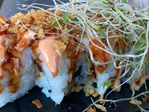 Spicy "shrimp tempura" at Cocina Plantosaurus in Charles Town