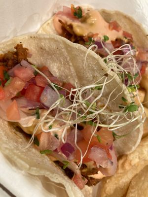 BBQ jackfruit tacos at Cocina Plantosaurus in Charles Town