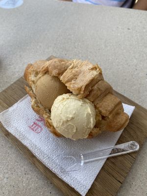 Croissant with passion fruit and caramel flavours   at Fabrika in Tirana