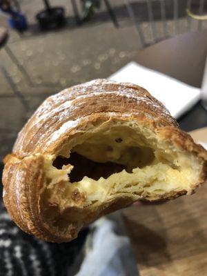 Delicious croissant, vegan, with very tasty, rich in flavor ice cream😄  at Fabrika in Tirana