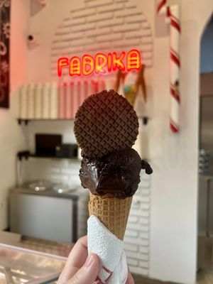 Spicy chocolate (cinnamon) vegan ice cream   at Fabrika in Tirana