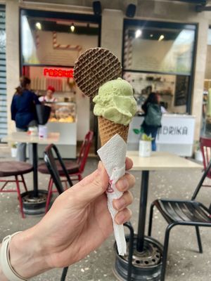 Pistachio vegan ice cream   at Fabrika in Tirana