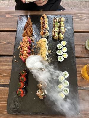 Sushi platter to share with Inuri  at Berger Streetfood in Frankfurt