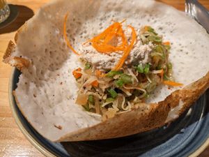 Rice crepe with coconut and sautéed veggies at Little Andaman in Barcelona