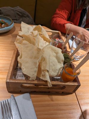 Vegan papadums at Little Andaman in Barcelona