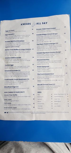 Menu January 2026 at Kneads All Day in Hobsonville