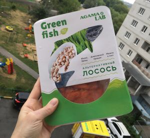 Vegan salmon GreenFish (Agama Lab) marinated in sweet and sour sauce. Ordered on Utkonos service. at Utkonos in Tula