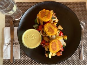 Vegan dish made with chickpeas. Delicious. at Tompos Étterem in Keszthely