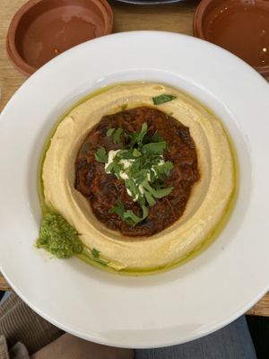 hummus with aubergines   at Reggev Hummus Södermalm in Stockholm