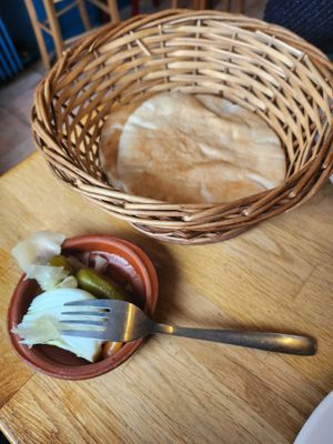 Pita and salad at Reggev Hummus Södermalm in Stockholm