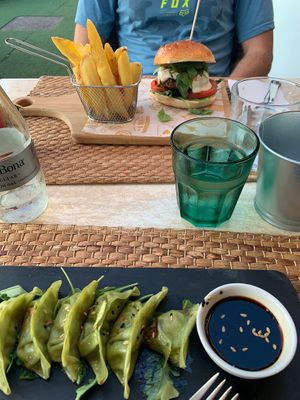 Burger and gyozas  at Sarten in Mallorca