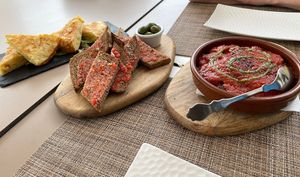 Note: Tortilla on the left is not vegan (only vegetarian). Tumbert Mallorquin on the right is our recommendation!   at Sarten in Mallorca