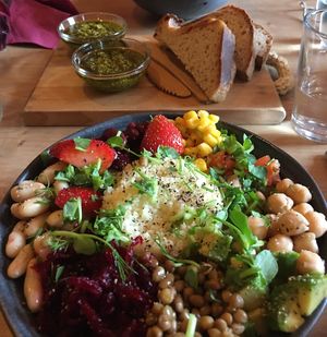 buddha bowl and their complimentary bread :))  at Radošā Maizes Laboratorija in Ventspils