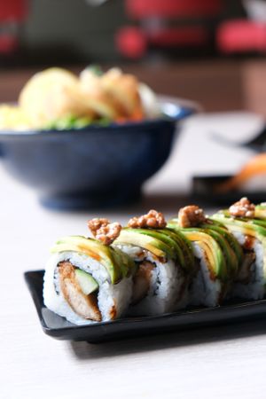 Vegan chicken teriyaki uramaki at Full Moon Express in The Hague