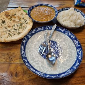 Nan with mint chana massala and rice. at Jasmine in Pakse