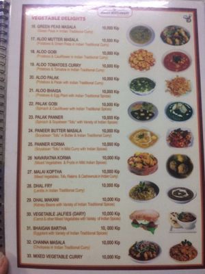 Vegetarian menu at Jasmine in Pakse