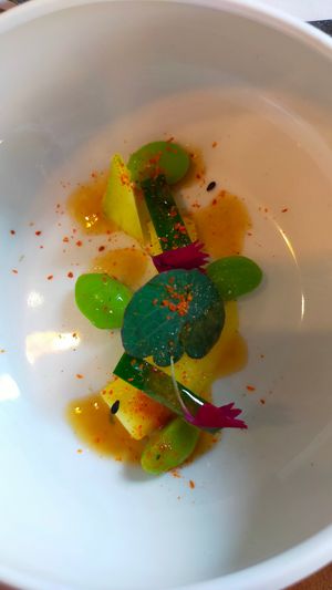 Entrée miso, mangues, edamame at Nobu Sushi in Leuven