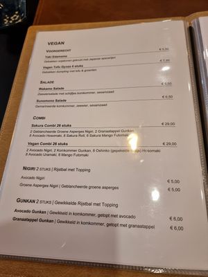 Vegan menu at Nobu Sushi in Leuven