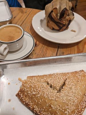 Oyster mushroom pastelito and espresso at Lit Coffee Roastery & Bakeshop in Bethlehem