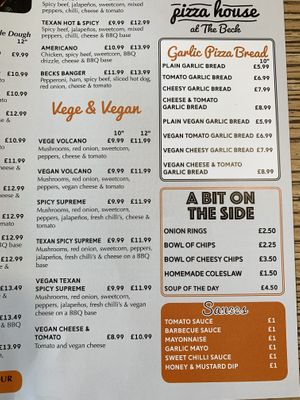 Vegan and veggie pizzas available  at The Beck in Mablethorpe