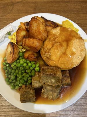 Vegan carvery with mock chicken and mushroom pie  at The Beck in Mablethorpe