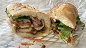 Tofu w/ peanut-sauce banh mi at Dinky Dau in Bend