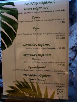 Vegan menu at Lima y Mango Reus in Reus
