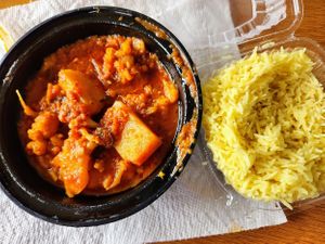 Gobi aloo. I started eating before I remembered to take a photo. Delicious but maybe a little small for the price. at Four Sisters Kabob and Curry in Stevensville