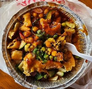 10/1/24 - Chat samosa minus the yogurt. Delicious!!! A little strong on its own so next time I might ask for a side of rice. at Four Sisters Kabob and Curry in Stevensville