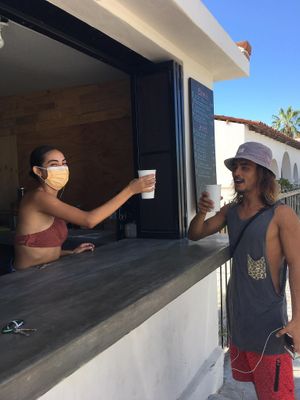 Another happy customer ! at Surf's Up Smoothies in Todos Santos