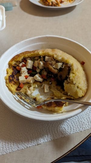 With tofu at Somos Handcrafted Arepas in New Haven