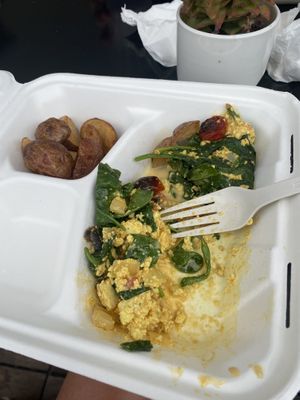 This was I am hearty - I ate all of it and was still hungry- no toast and no strawberries $15.50  at Cafe Gratitude in Newport Beach