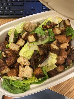 “I am dazzling” + tempeh! The lettuce was not cut. Small dressing on the side and the lettuce was brown!  $23.50  and I can’t even eat this “to-go” meal at work! What a w at Cafe Gratitude in Newport Beach