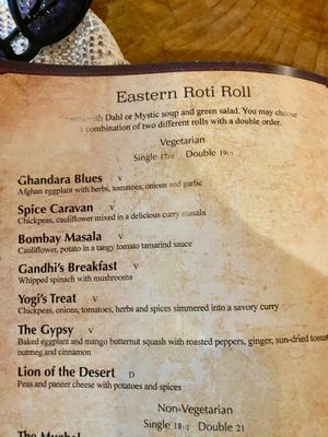 The menu at East is East - Silk & Spice in Vancouver