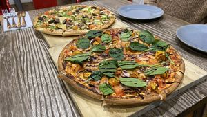 2 x med sized vegan pizzas  at Bella Cafe Restaurant & Pizza Bar in Kangaroo Island