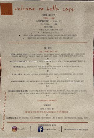 Menu page 2 as 11/07/23  at Bella Cafe Restaurant & Pizza Bar in Kangaroo Island