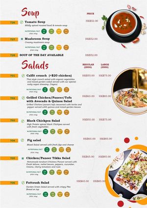 Menu for Soup and Salads at Calfit in Kowloon