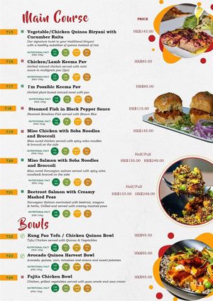 Menu for Main Course and Bowls at Calfit in Kowloon