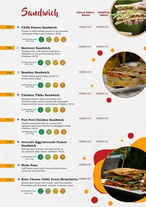 Menu for Sandwich at Calfit in Kowloon
