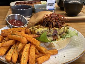 Impossible burger with sweet potato fries #Veganuary at Be With Years in Kowloon