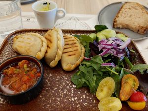 Vegan pierogies. at Blå+ in Stockholm