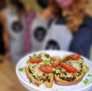 Vegan & Vegetarian bruschettas with mushrooms, fresh herbs & tomatoes!  at W Karytsi in Athens