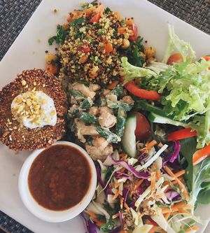 chickpea pattie and salad at Swan Valley Cafe & Tea House in Millendon