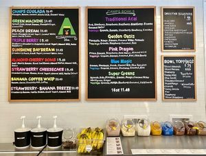 Menu of offerings  at Camps Juice Bar in Marriottsville