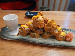 Fried sushi stuffed with avocado,curcumber and belly bacon at Sakura in Mannheim