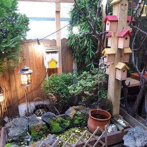 Cute decor out front at Cafe Beanteum in Seoul