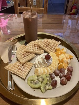 Waffle with fruit   at Cafe Beanteum in Seoul