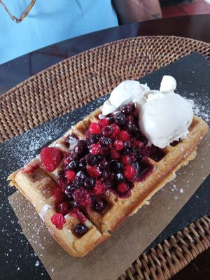 Gaufres with Red fruits and vanilla ice cream at El Patio Del Vino in Lanzarote